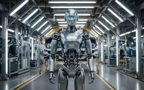 Ein hochmoderner humanoider Roboter in einer automatisierten Fabrikhalle bei der Montage. - Foto: über boerse-global.de