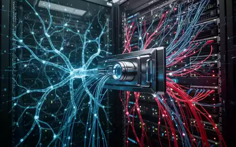 Abstrakte Darstellung einer digitalen Infrastruktur mit leuchtenden Netzwerkknoten und Datenströmen als Symbol für KI-Cyberangriffe. - Foto: über boerse-global.de