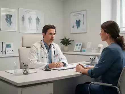 Hausarzt führt ein vertrauensvolles Gespräch mit einem Patienten in einer modernen, hellen Praxisumgebung. - Foto: über boerse-global.de