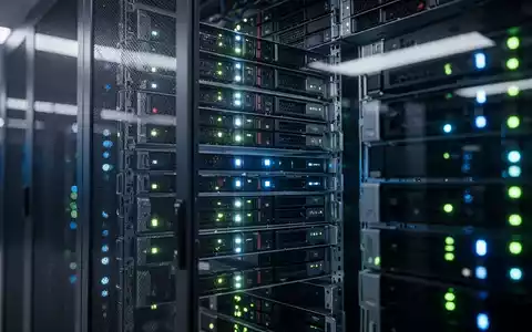 Nahaufnahme eines modernen Server-Racks in einem Rechenzentrum mit leuchtenden Status-LEDs. - Foto: über boerse-global.de