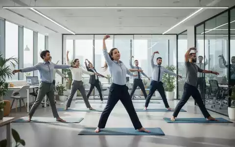 Mitarbeiter in einem modernen Büro bei einer aktiven Pause zur Gesundheitsförderung. - Foto: über boerse-global.de