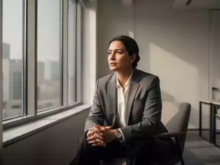 Eine nachdenkliche Person sitzt in einem minimalistischen, lichtdurchfluteten Raum und symbolisiert innere Ruhe und Resilienz. - Foto: über boerse-global.de