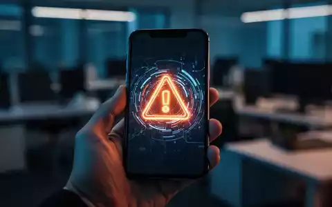 Smartphone in einer Hand mit digitaler Sicherheitswarnung auf dem Display zur Veranschaulichung von mobilem Betrug. - Foto: über boerse-global.de