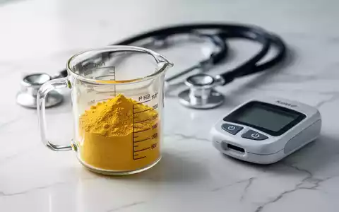 Gelbes Berberinpulver neben einem Stethoskop und einem Blutzuckermessgerät auf einem klinischen Untergrund. - Foto: über boerse-global.de