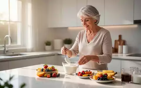 Eine Person über 50 bereitet in einer hellen, modernen Küche ein gesundes Frühstück mit Joghurt und frischem Obst zu. - Foto: über boerse-global.de