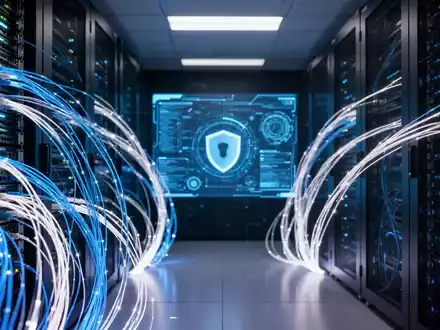 Modernes Rechenzentrum mit leuchtenden Glasfaserkabeln als Symbol für IT-Sicherheit und Netzwerkinfrastruktur. - Foto: über boerse-global.de