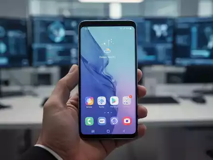 Ein modernes Samsung Galaxy Smartphone in einer Hand vor verschwommenem Bürohintergrund. - Foto: über boerse-global.de