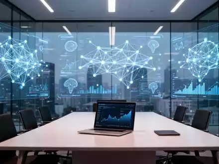 Modernes Büro-Boardroom mit digitalen Datenvisualisierungen zu finanzieller KI-Integration und privatem Kapital. - Foto: über boerse-global.de