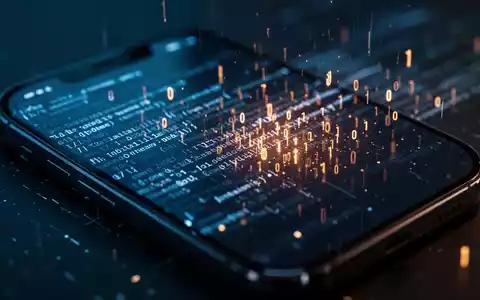 Ein modernes Smartphone-Display zeigt abstrakten digitalen Code und binäre Daten in einer professionellen Cyber-Sicherheitsumgebung. - Foto: über boerse-global.de