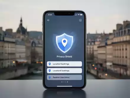 Smartphone-Display mit Datenschutz-Einstellungen zur Standortfreigabe vor einem verschwommenen Stadtbild. - Foto: über boerse-global.de