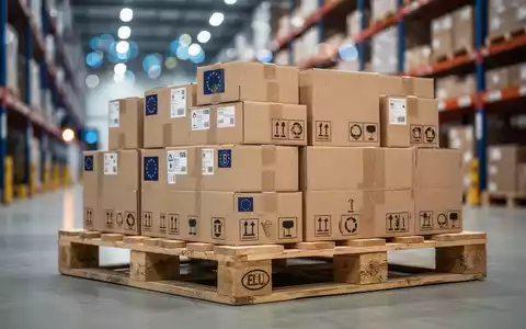 Gestapelte Waren auf einer Palette in einem Lagerhaus als Symbol für die EU-Verpackungsverordnung und Importvorschriften. - Foto: über boerse-global.de