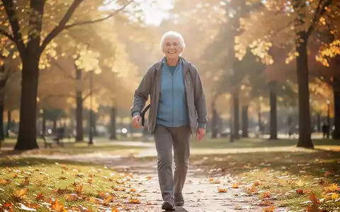 Eine aktive ältere Person geht bei hellem Tageslicht durch einen Park, was den Fokus auf Prävention und Gesundheit legt. - Foto: über boerse-global.de