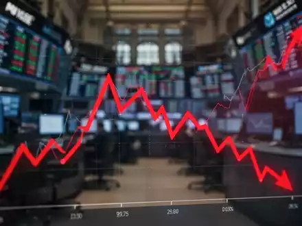 Ein fallender Aktienkurs-Chart auf einem verschwommenen Börsenhintergrund. - Foto: über boerse-global.de