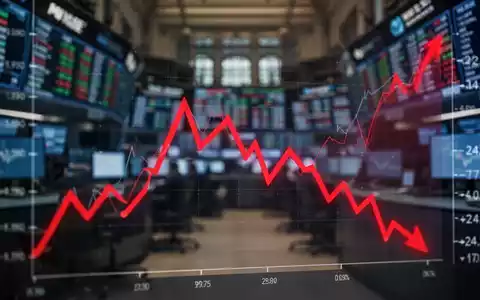 Ein fallender Aktienkurs-Chart auf einem verschwommenen Börsenhintergrund. - Foto: über boerse-global.de