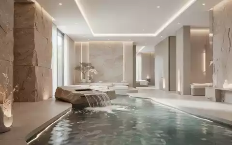 Modernes, helles Wellness-Zentrum mit fließendem Wasser und minimalistischer Architektur in Bad Wörishofen. - Foto: über boerse-global.de