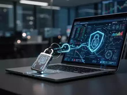 Ein moderner Sicherheitsschlüssel für die Zwei-Faktor-Authentifizierung steckt in einem Laptop in einem Büro. - Foto: über boerse-global.de
