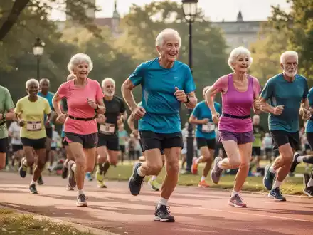 Aktive Senioren bei einem Sportwettbewerb im Freien, die Vitalität und Bewegung im Alter symbolisieren. - Foto: über boerse-global.de