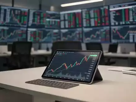 Moderne Handelsplattform mit Finanzcharts auf Bildschirmen in einem professionellen Büroambiente. - Foto: über boerse-global.de