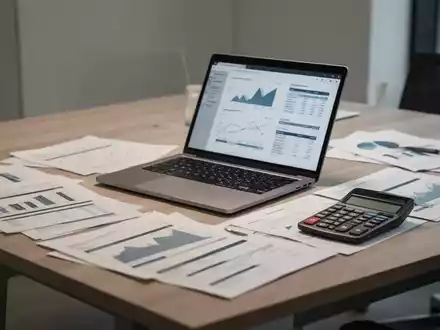 Schreibtisch mit Laptop, Taschenrechner und Finanzdokumenten als Symbol für steuerliche Planung bei Unternehmensgründungen - Foto: über boerse-global.de
