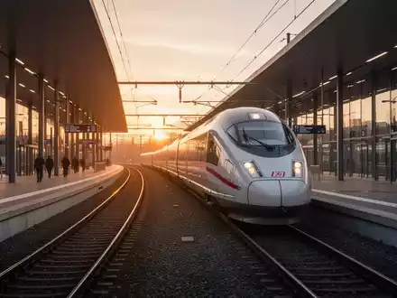 Moderner Hochgeschwindigkeitszug bei der Abfahrt aus einem Bahnhof in der Dämmerung - Foto: über boerse-global.de