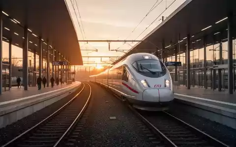 Moderner Hochgeschwindigkeitszug bei der Abfahrt aus einem Bahnhof in der Dämmerung - Foto: über boerse-global.de