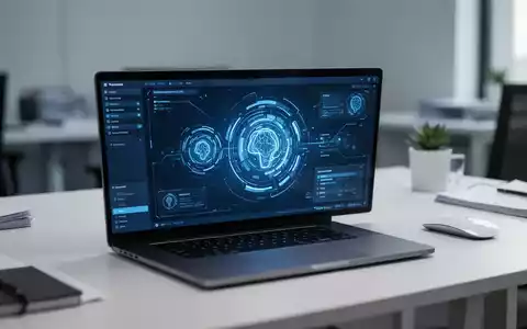 Ein modernes Laptop auf einem sauberen Schreibtisch zeigt eine anspruchsvolle Softwareoberfläche für KI-Produktivitätstools. - Foto: über boerse-global.de