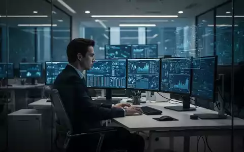 Ein konzentrierter Büroangestellter vor Computerbildschirmen in einem modernen, professionell beleuchteten Büro. - Foto: über boerse-global.de