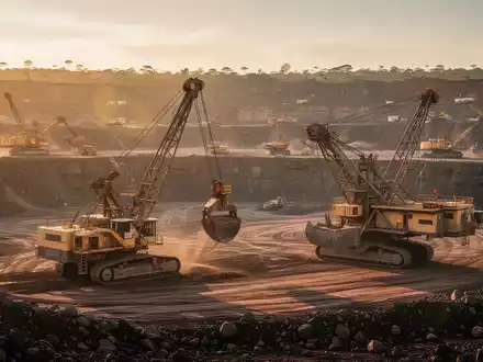 Moderne Tagebau-Mine mit schwerem Gerät bei Sonnenuntergang zur Symbolisierung der Araxá-Entwicklung. - Foto: über boerse-global.de
