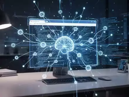 Abstrakte Visualisierung eines Webbrowsers, der von einem digitalen neuronalen Netzwerk auf Sicherheitslücken analysiert wird. - Foto: über boerse-global.de