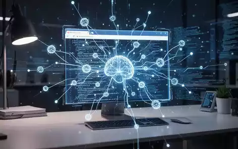Abstrakte Visualisierung eines Webbrowsers, der von einem digitalen neuronalen Netzwerk auf Sicherheitslücken analysiert wird. - Foto: über boerse-global.de