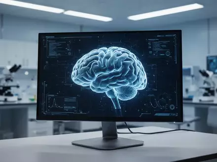 Digitale 3D-Visualisierung eines menschlichen Gehirns auf einem Monitor in einem modernen medizinischen Forschungslabor. - Foto: über boerse-global.de
