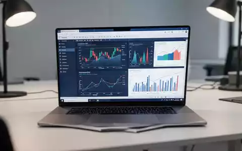 Ein moderner Laptop zeigt komplexe Finanzdaten und Diagramme auf einer PowerPoint-Folie in einem professionellen Büro. - Foto: über boerse-global.de