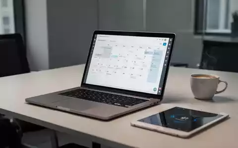 Ein moderner Schreibtisch mit Laptop, der eine digitale Kalenderoberfläche zeigt, für professionelle Terminplanung. - Foto: über boerse-global.de