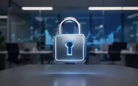 Ein glühendes digitales Vorhängeschloss vor einem unscharfen Bürohintergrund als Symbol für Cybersicherheit im Finanzwesen. - Foto: über boerse-global.de