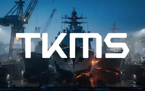 Moderne Schiffswerft bei Dämmerung mit Umrissen von Marineschiffen, symbolisiert industrielle Großprojekte. - Foto: über boerse-global.de