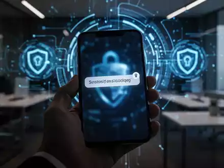 Ein Smartphone in einer Hand zeigt eine verdächtige Benachrichtigung vor einem verschwommenen, digitalen Hintergrund. - Foto: über boerse-global.de