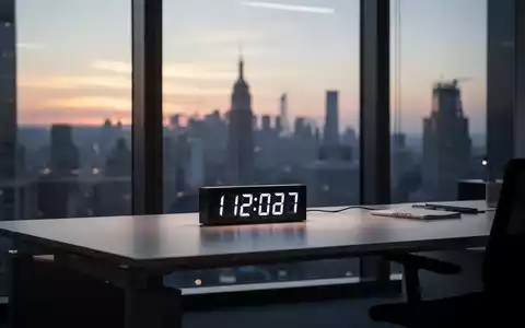 Ein minimalistischer, moderner Arbeitsplatz bei Sonnenaufgang, der die Spannung zwischen Biorhythmus und Arbeitszeit symbolisiert. - Foto: über boerse-global.de