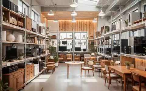 Modern eingerichtetes Zentrum für Wiederverwendung mit ordentlich sortierten Regalen voller Secondhand-Gegenstände. - Foto: über boerse-global.de