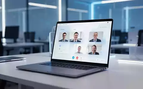 Ein moderner Laptop-Bildschirm mit einer klaren, professionellen virtuellen Meeting-Oberfläche in einem hellen Büro. - Foto: über boerse-global.de