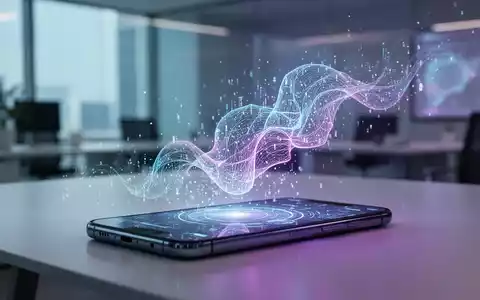 Ein modernes Smartphone zeigt eine abstrakte KI-Benutzeroberfläche in einer professionellen, technologischen Umgebung. - Foto: über boerse-global.de