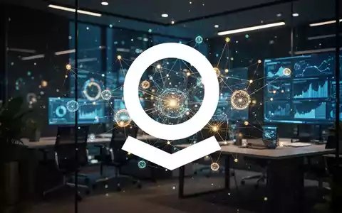 Abstraktes, digitales Netzwerk von Datenknoten in einer modernen, professionellen Büroumgebung mit atmosphärischem Licht. - Foto: über boerse-global.de