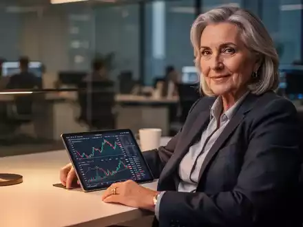 Eine Person über 50 betrachtet Finanzdiagramme auf einem Tablet zur strategischen Altersvorsorgeplanung. - Foto: über boerse-global.de
