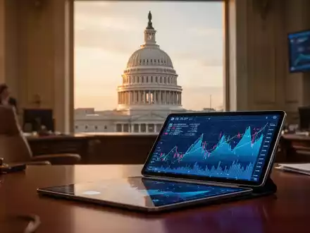 US-Kapitol mit digitalen Datenvisualisierungen zu KI-Softwareausgaben im Vordergrund. - Foto: über boerse-global.de