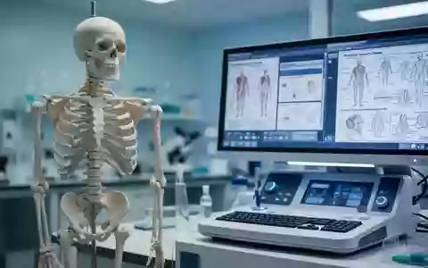 Medizinisches Modell eines menschlichen Skeletts neben Laborgeräten und klinischen Diagrammen zur Knochengesundheit. - Foto: über boerse-global.de
