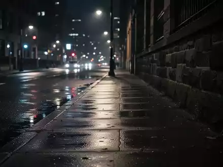 Dunkle, menschenleere städtische Straße bei Nacht mit atmosphärischer Beleuchtung und einer Steinmauer im Hintergrund. - Foto: über boerse-global.de