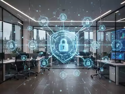 Modernes Finanztechnologiezentrum mit leuchtenden Datenknoten für KI-gestützte Zahlungssicherheit in Edinburgh. - Foto: über boerse-global.de