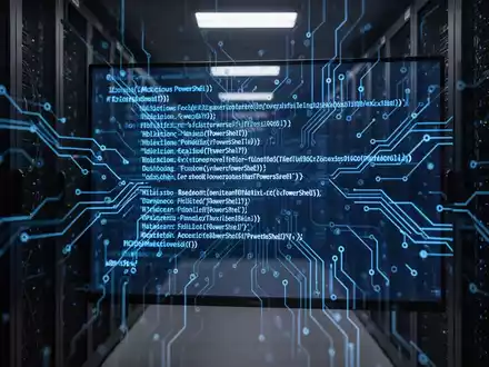 Dunkler Computerbildschirm mit komplexem Code, symbolisiert Cyberbedrohung und digitale Spionage. - Foto: über boerse-global.de