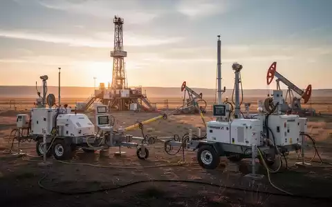 Moderne Ausrüstung für seismische Untersuchungen auf einem Energiefeld bei Sonnenaufgang. - Foto: über boerse-global.de