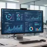 Moderner Büroarbeitsplatz mit einem Monitor, der komplexe Compliance-Dashboards und Datenvisualisierungen für Unternehmenssoftware zeigt. - Foto: über boerse-global.de