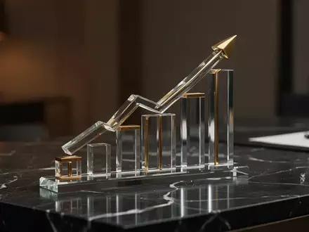 Abstraktes Finanzdiagramm aus Glas und Gold auf einem dunklen Schreibtisch zur Visualisierung von Ausschüttungen. - Foto: über boerse-global.de